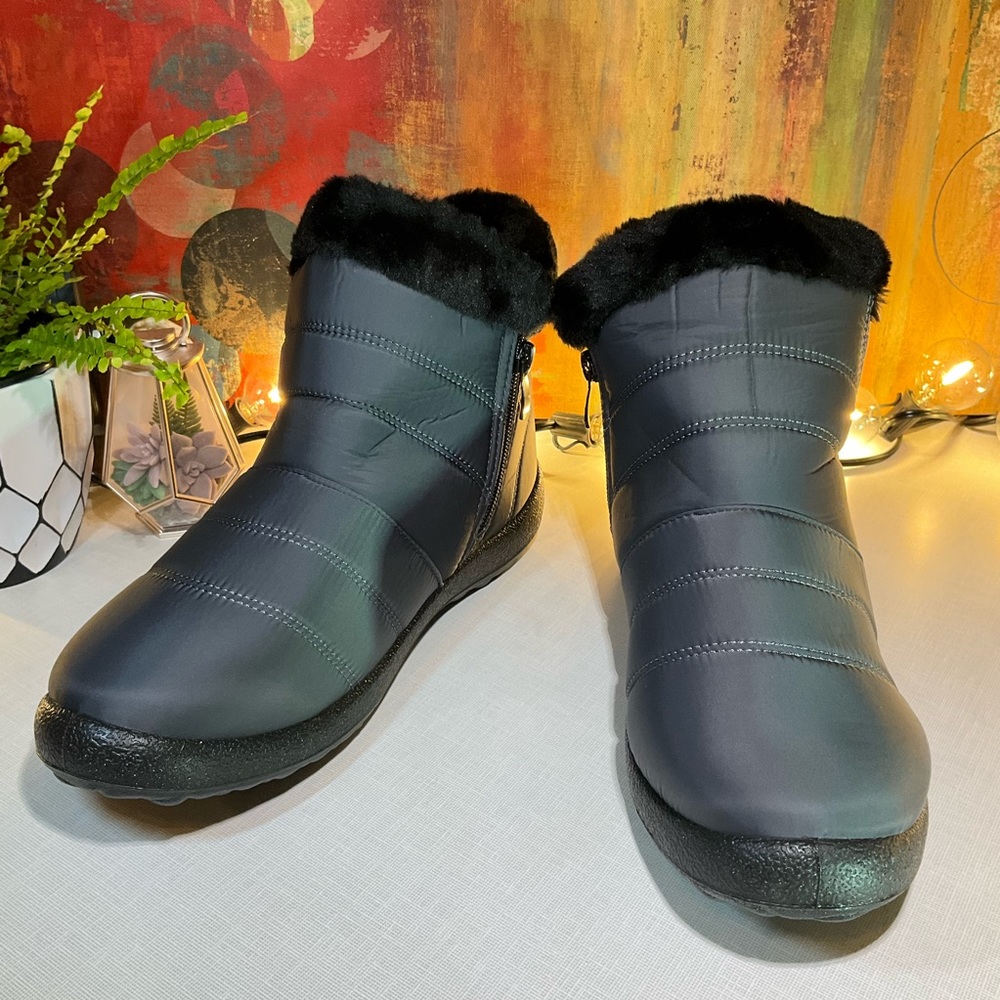 gracosy Winter Warm Snow Waterproof Ankle Boots for Women, Grey, 10 M US